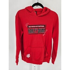 DC Comics Harley Quinn Mistress of Mayhem embroidered red pullover hoodie Sz S
